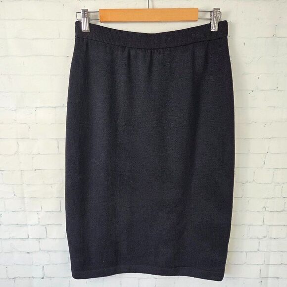 St John Collection Size 8 Santana Knit Pencil Skirt Solid Black Wool Blend NEW - Picture 1 of 8